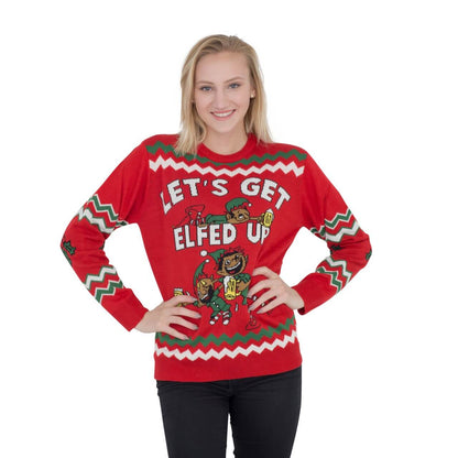 Women's Ugly Christmas Sweater JulesRoche Funny Drunken Elves Design Julesroches