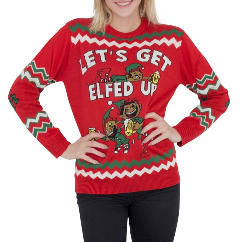 Women's Ugly Christmas Sweater JulesRoche Funny Drunken Elves Design Julesroches