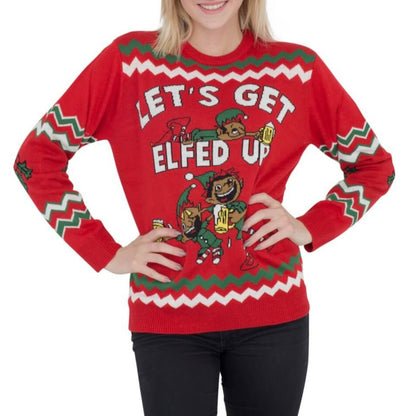 Women's Ugly Christmas Sweater JulesRoche Funny Drunken Elves Design Julesroches