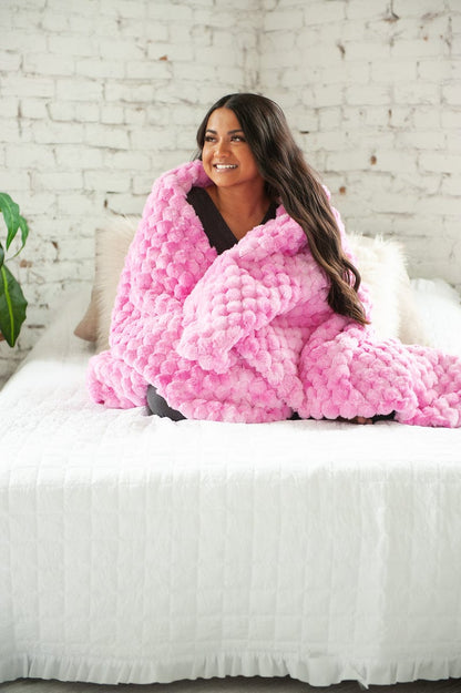 Minky Blanket JulesRoche Belgian Waffle Pink Textured