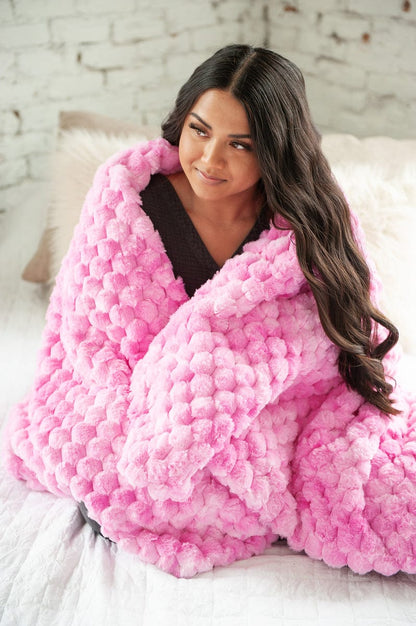 Minky Blanket JulesRoche Belgian Waffle Pink Textured