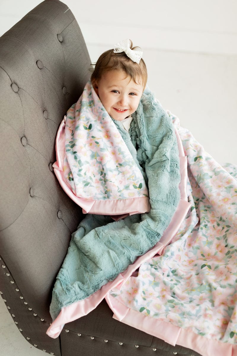 Blushing Blue Blanket JulesRoche Minky Satin Ruffle