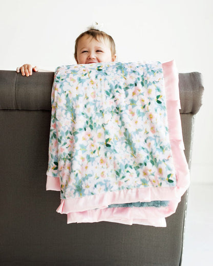 Blushing Blue Blanket JulesRoche Minky Satin Ruffle