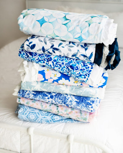 Blushing Blue Blanket JulesRoche Minky Satin Ruffle