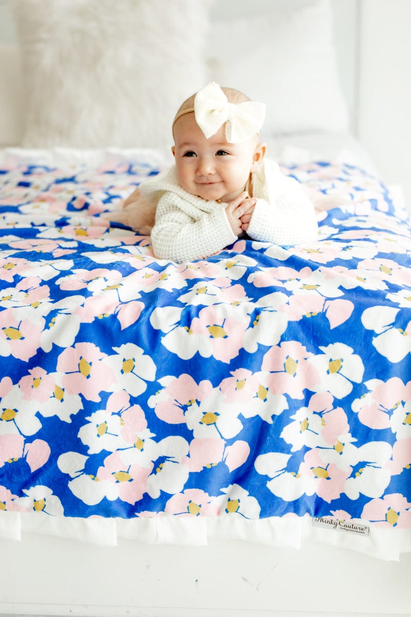 Minky Blanket JulesRoche Plush Satin Ruffle Blue Garden