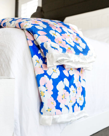 Minky Blanket JulesRoche Plush Satin Ruffle Blue Garden