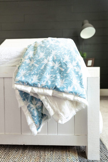 Blue Tropical Minky Satin Ruffle Blanket - JulesRoche