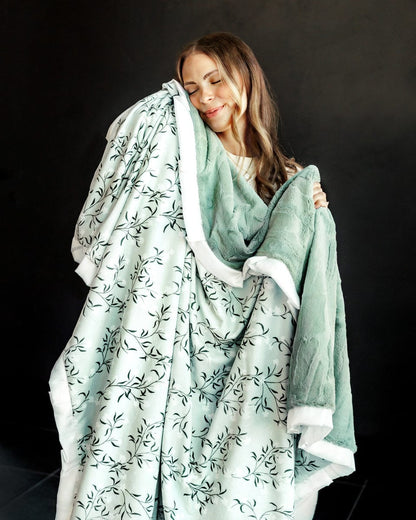 Green Minky Blanket JulesRoche Soft Plush Jasmine Design