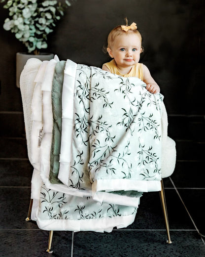 Green Minky Blanket JulesRoche Soft Plush Jasmine Design