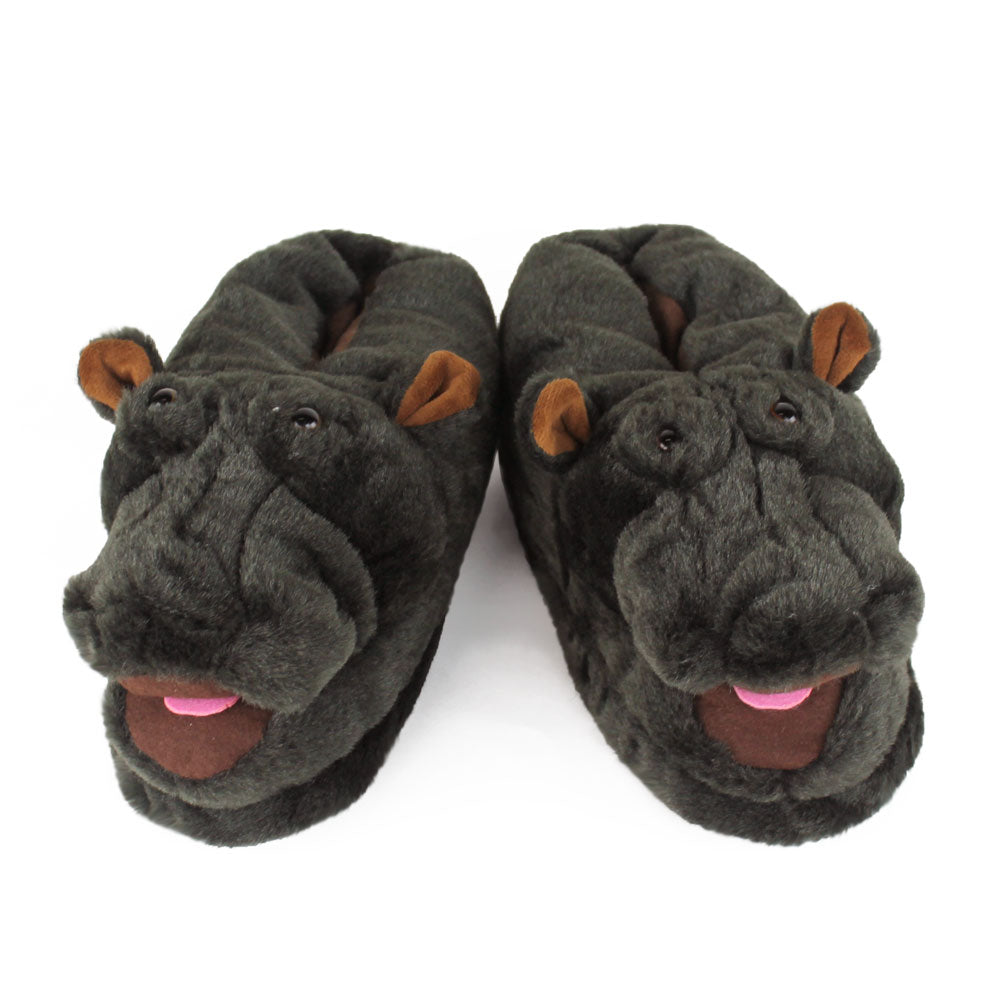 Hippo Animal Slippers JulesRoche Plush Grey Non-Slip