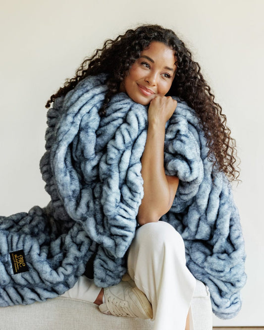 Faux Fur Blanket JulesRoche Luxurious Soft Hugs Sapphire