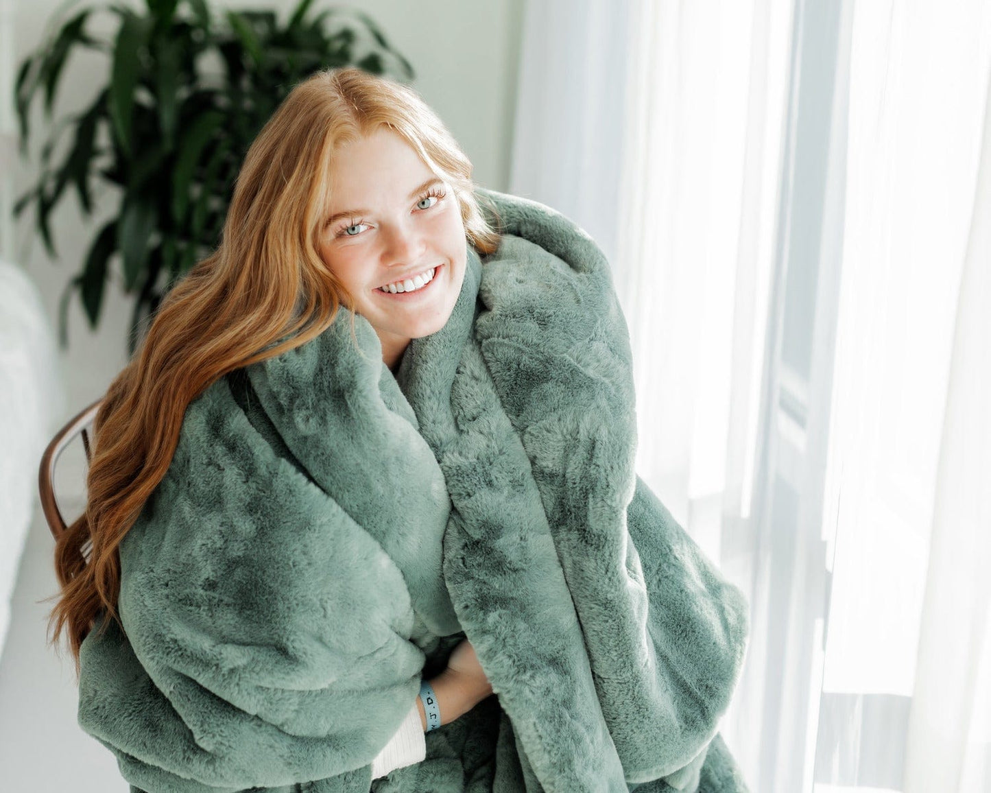 Cozy Blanket by JulesRoche - Misty Green Plush Fabric, Multiple Sizes