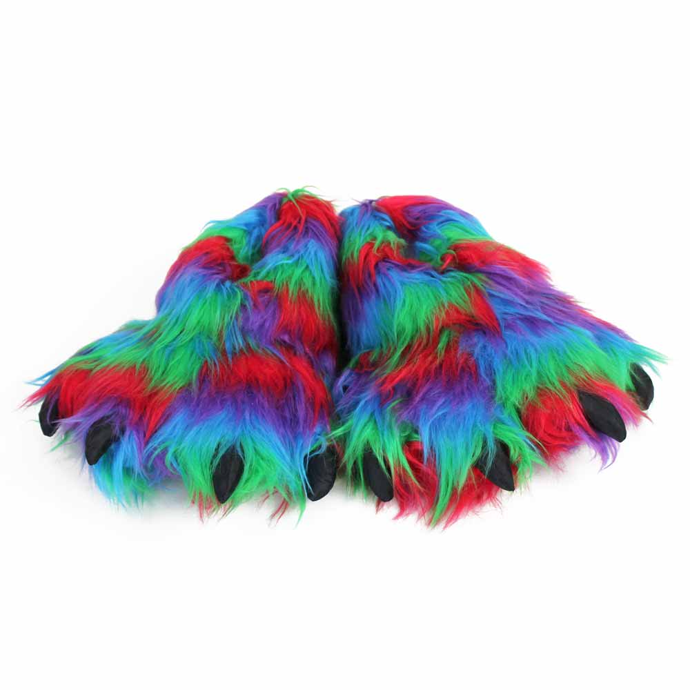 Funny Faux Fur Slippers JulesRoche Psychedelic Monster Design