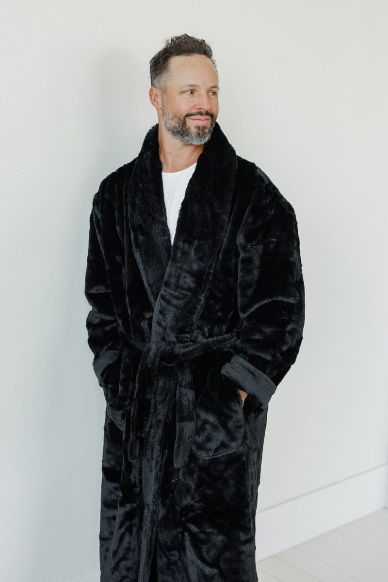 Robe JulesRoche Micro-Plush Black Bathrobe with Pockets and Collar