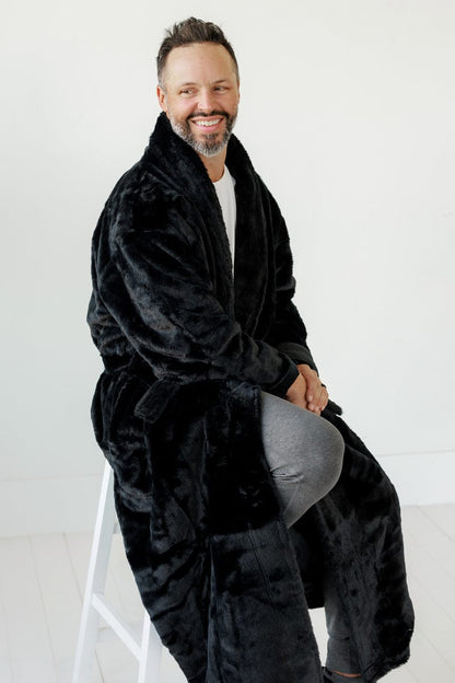 Robe JulesRoche Micro-Plush Black Bathrobe with Pockets and Collar